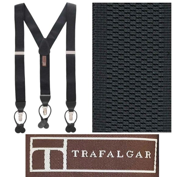 TRAFALGAR Mens Classic Solid Black 38mm Convertible Braces Suspenders